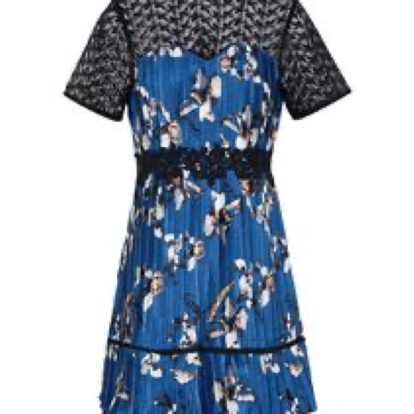Foxiedox Blue and Black Lace Floral Mini Dress